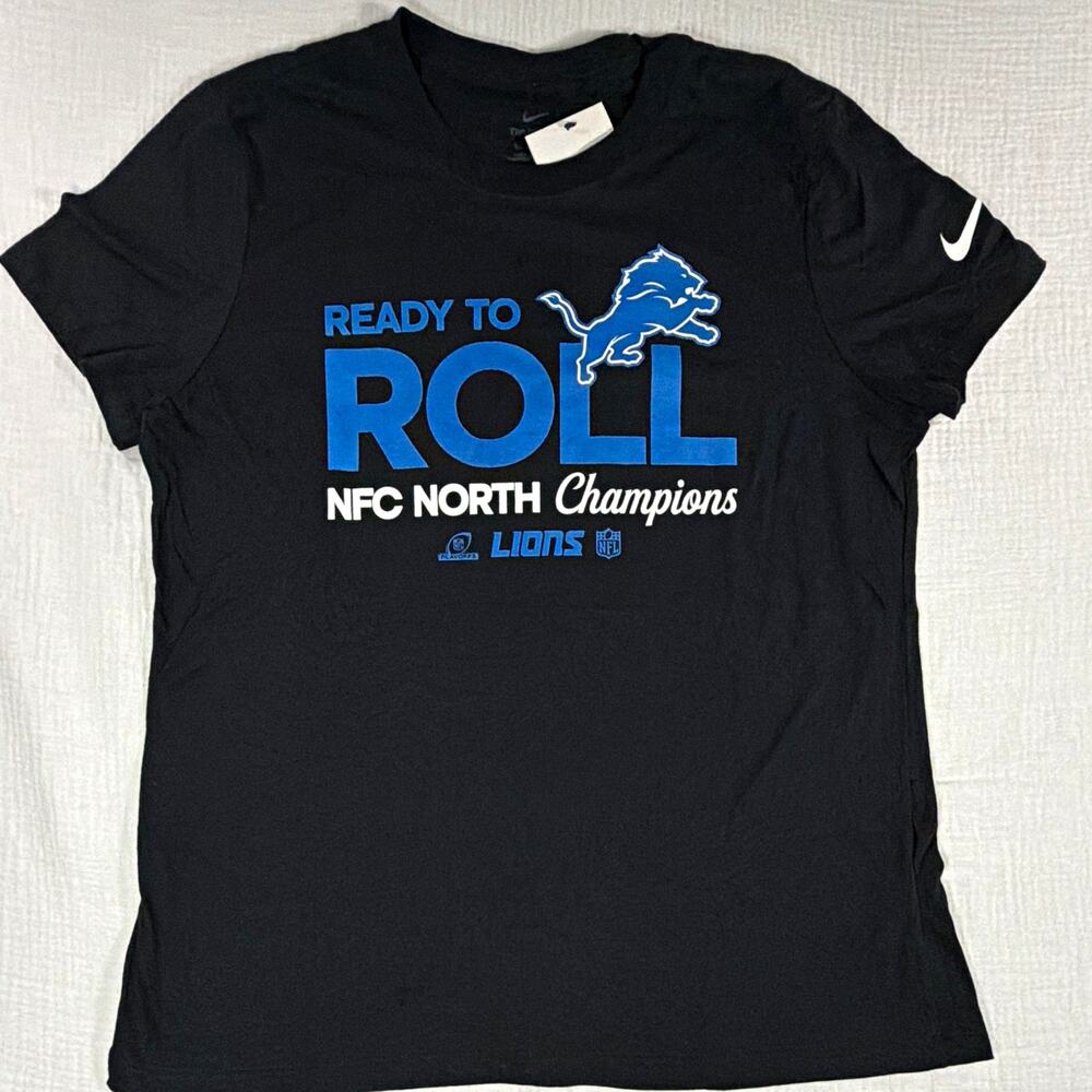 Nike Detroit Lions NFL NFC North Champions Ready to Roll Black T-Shirt women’s L